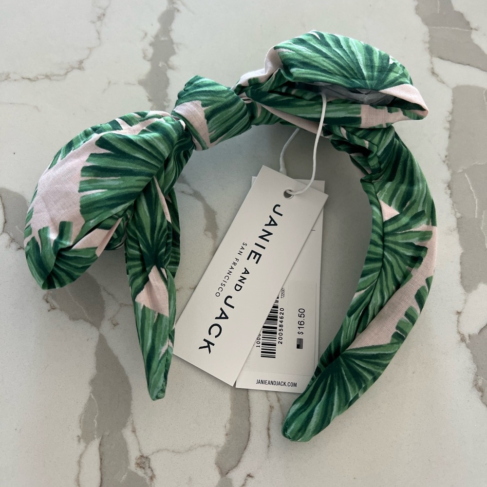 Janie and Jack Green Leaf Print Headband Set